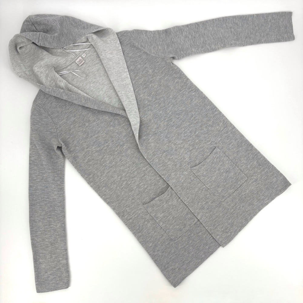 twik Two-Tone Grey Open Front Cardigan with Hood and Pockets, Small